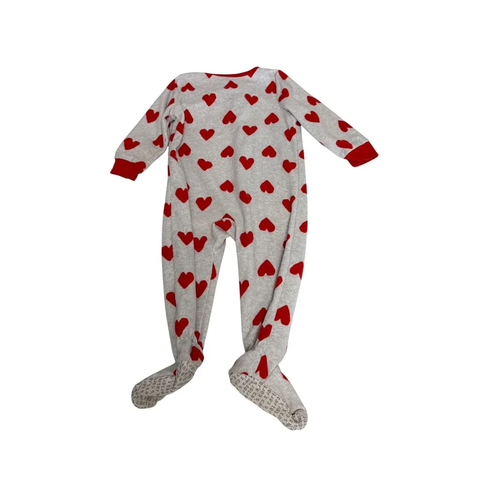 Carters 18M Red Heart Gray Fleece Footed Pajamas Long Sleeve Zip Up Sleepwear